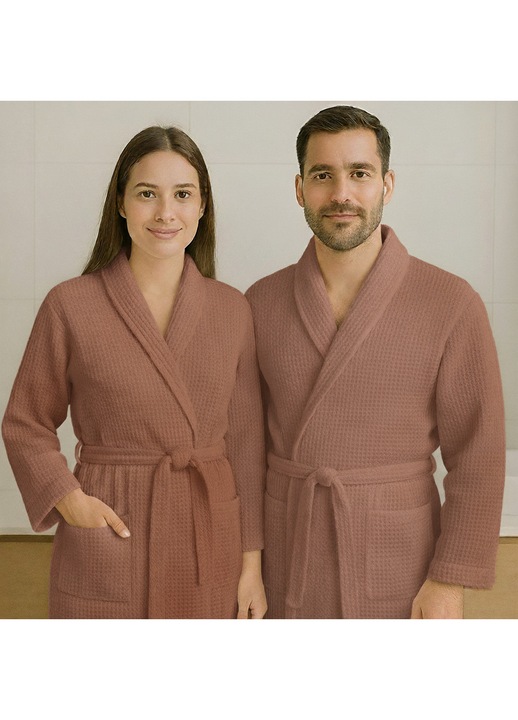 Halat baie si SPA Hotel gofrat tip fagure cu guler Kimono 100% Bumbac, Maro XXL