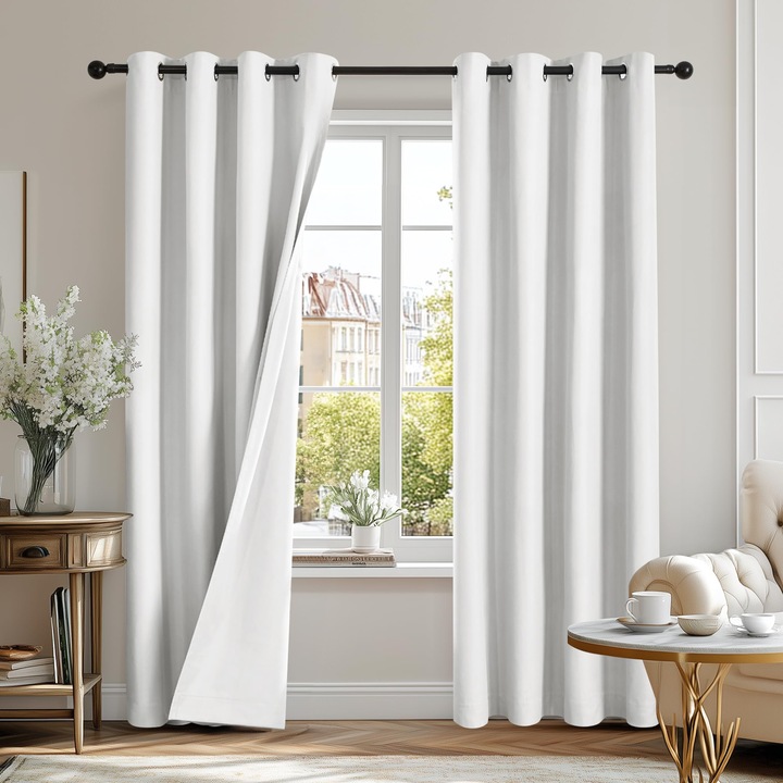 Set 2 perdele Deconovo, 100% opace, prindere cu inele, 140 x 290 cm, culoare gri deschis