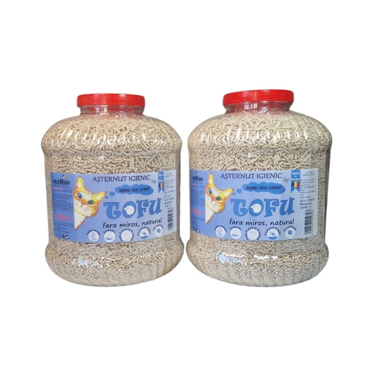 Tofu ecoMiau – Asternut biodegradabil si ecologic pentru pisici, natural, fara miros, Pachet 2x17 Litri