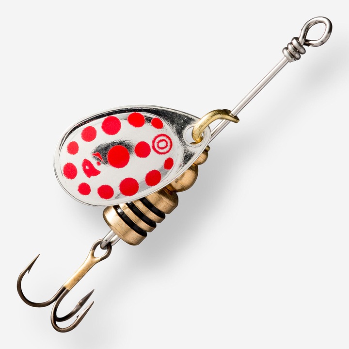 Weta pergető kanálragadozó halászathoz, 0-ás méret, ezüst, piros pöttyökkel, méret nélküli, világosszürke