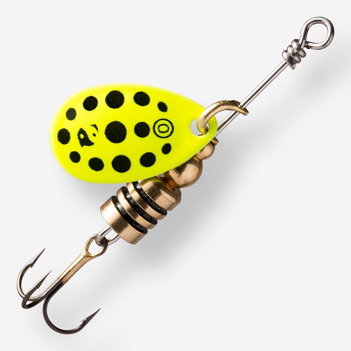 Weta forgó kanál ragadozóhal horgászathoz + #0 sárga/fekete pöttyök méret nélkül, neon sárga fluoreszkáló