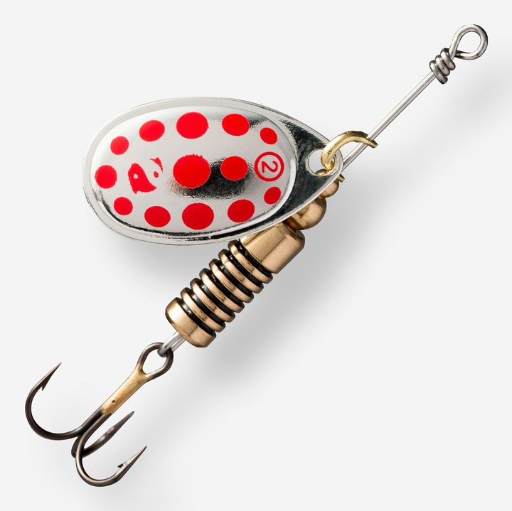 Weta forgó kanál ragadozó halak horgászatához, 2. sz., ezüst, piros pontokkal, méret nélküli, világosszürke