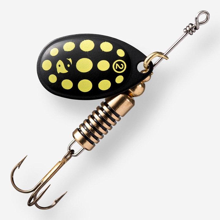 Weta forgó kanál ragadozóhalak horgászatához, 2. sz., fekete, sárga pöttyökkel, méret nélküli, fekete