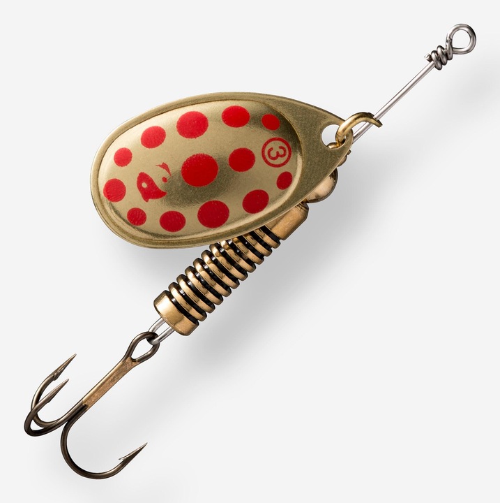 Weta forgó kanál ragadozó halak horgászatához, arany színű, piros pontokkal, méret nélküli, arany
