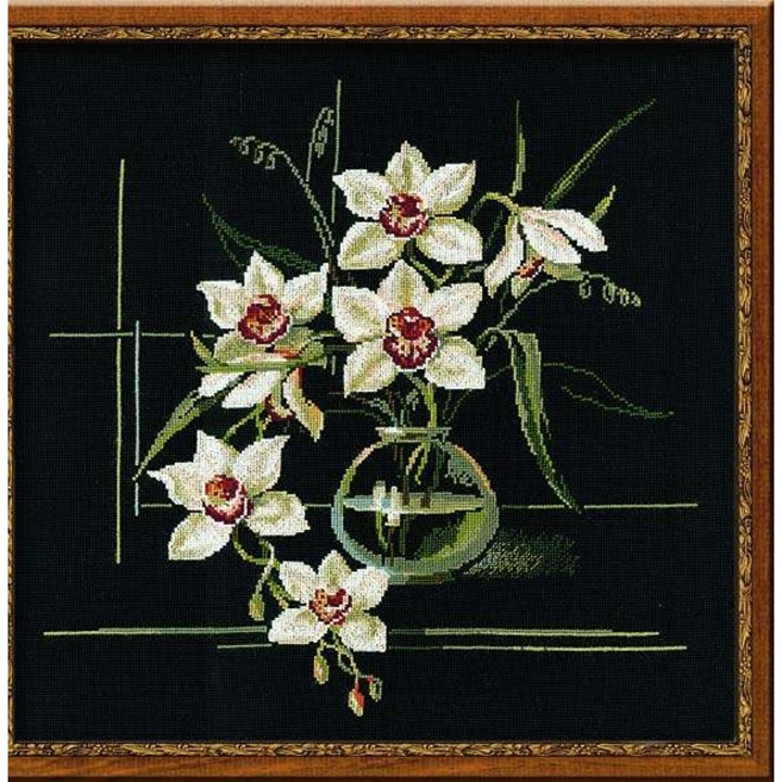 Riolis 941 keresztszemes készlet - Fehér orchidea 40x40 cm