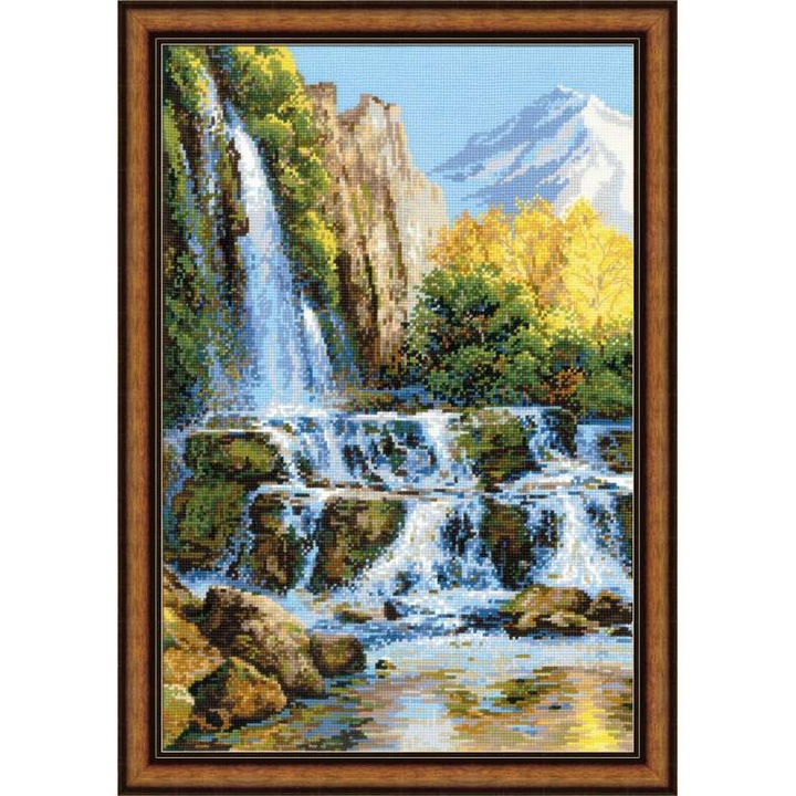 Комплект за бродерия с кръстат бод Riolis 1194 – Пейзаж с водопад 40x60 см