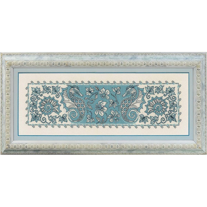 Комплект за бродерия с кръстат бод Riolis 1703 – Салфетка/Пано Морско конче 62x32, 45x16 см