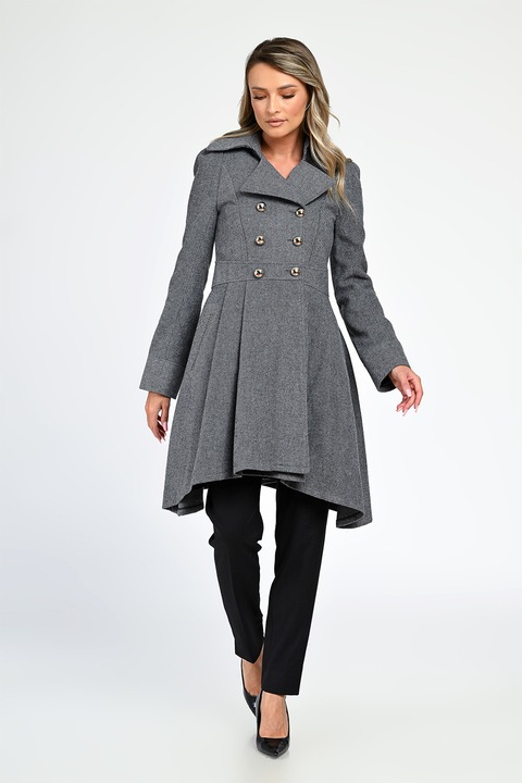 GIORGAL, Palton evazat din amestec de lana Nasturi, Gri melange, 40