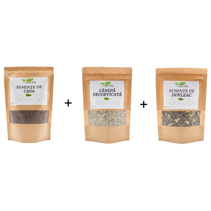 Pachet Seminte Chia 1000g si Seminte Canepa 500g si Seminte Dovleac 500g Natura Plus