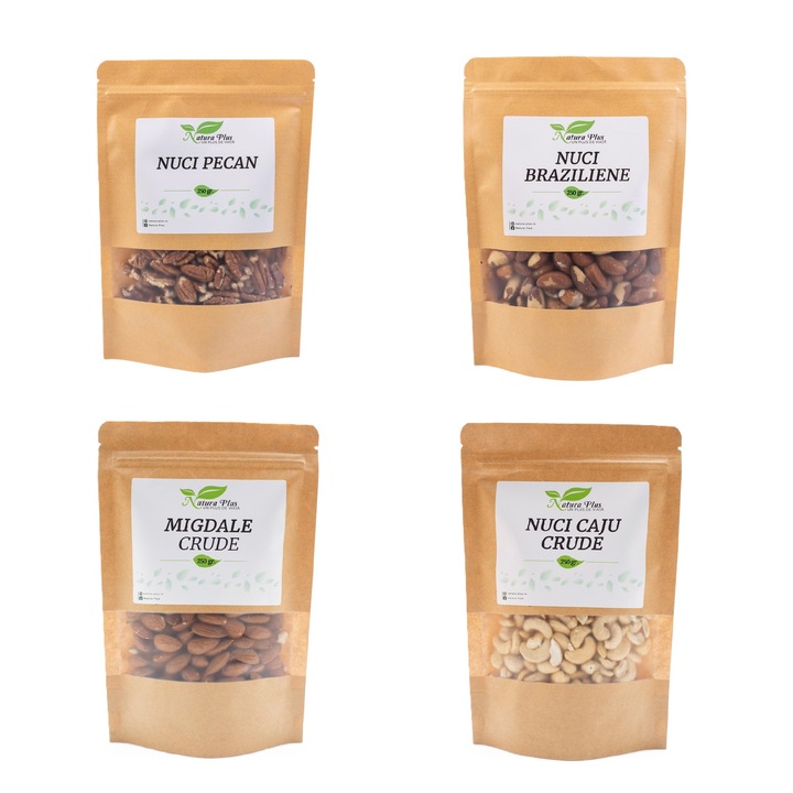 Pachet Nuci Pecan 250g Nuci Brazilia 250g Migdale 250g si Caju 250g Natura Plus