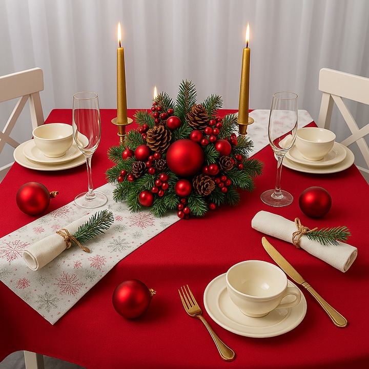Asztalterítő, Napron karácsonyi szett 160x240 cm, sötétvörös