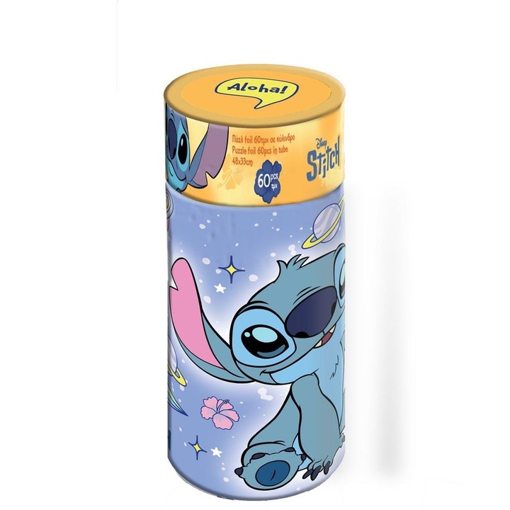 Puzzle 60 darabos Stitch, króm színek, kerek dobozban