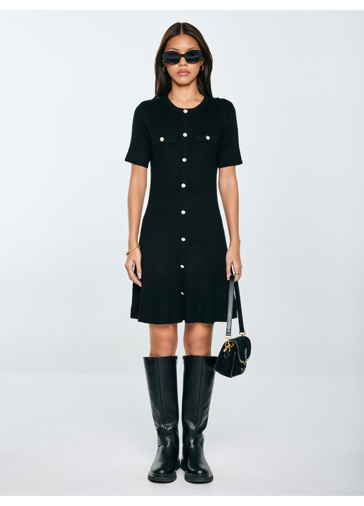 Rochie dama, Big Star, viscoza, neagra, maneca scurta, nasturi decorativi