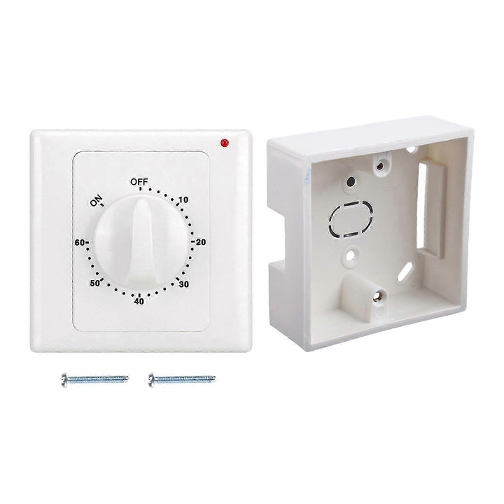 Механичен таймер, 60 минути, 220V, 10A, 2000W, 86x86mm, комплект