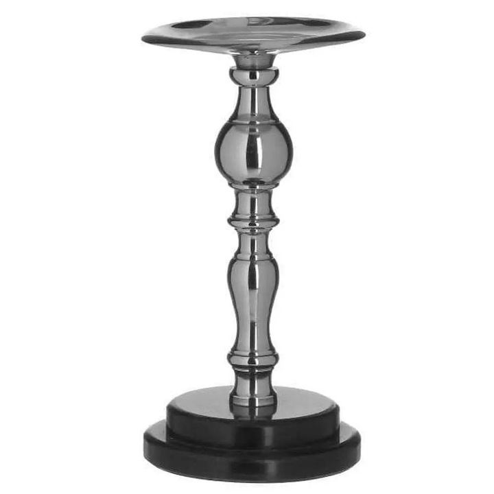 Suport lumanari Inart, 12x12x25cm, metal si marmura, negru-argintiu