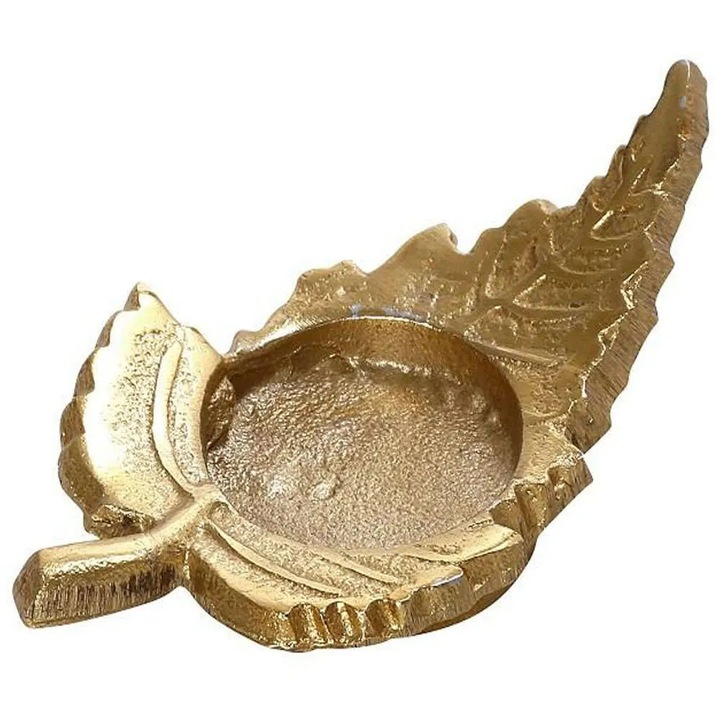 Suport lumanari, Espiel, Base Tealight Leaf, 12cm, aurie