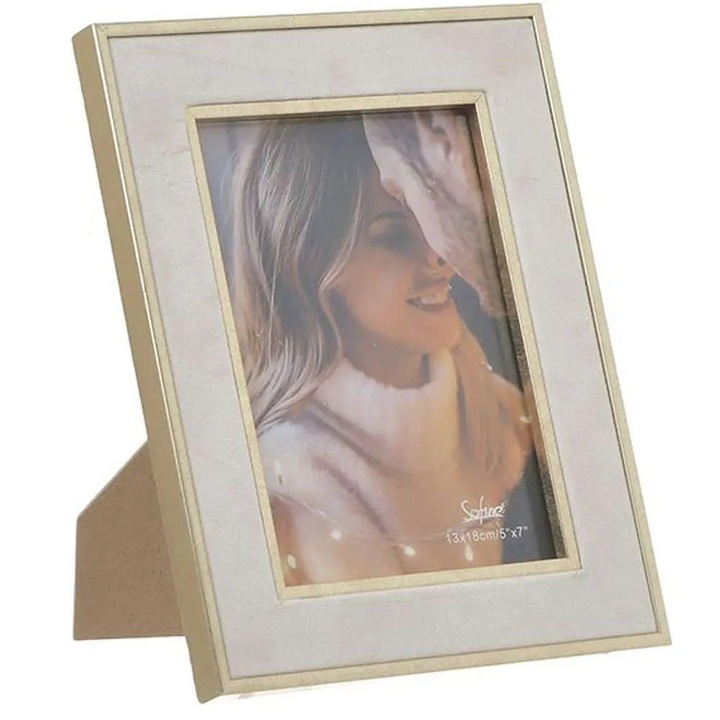 Rama foto Click 6-30-467-0034 15x20cm crem-aurie, metalica cu captuseala din catifea, dimensiuni 21x2x26cm