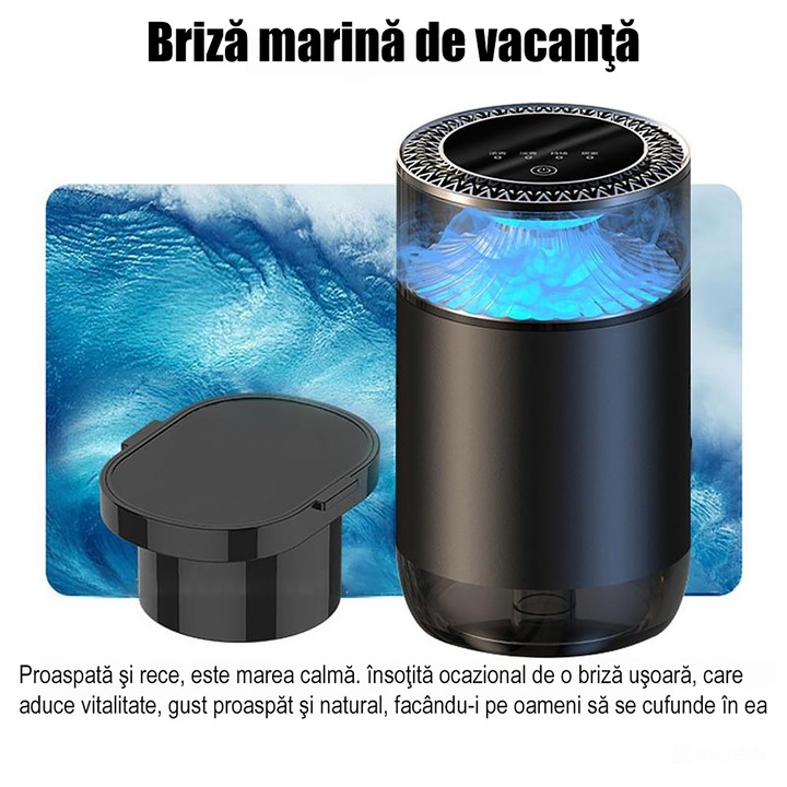 Elektronikus autóillatosító diffúzor, TRUE MARK, modern design, USB tápellátás, állítható intenzitás, fekete/ezüst, 13x7x7cm