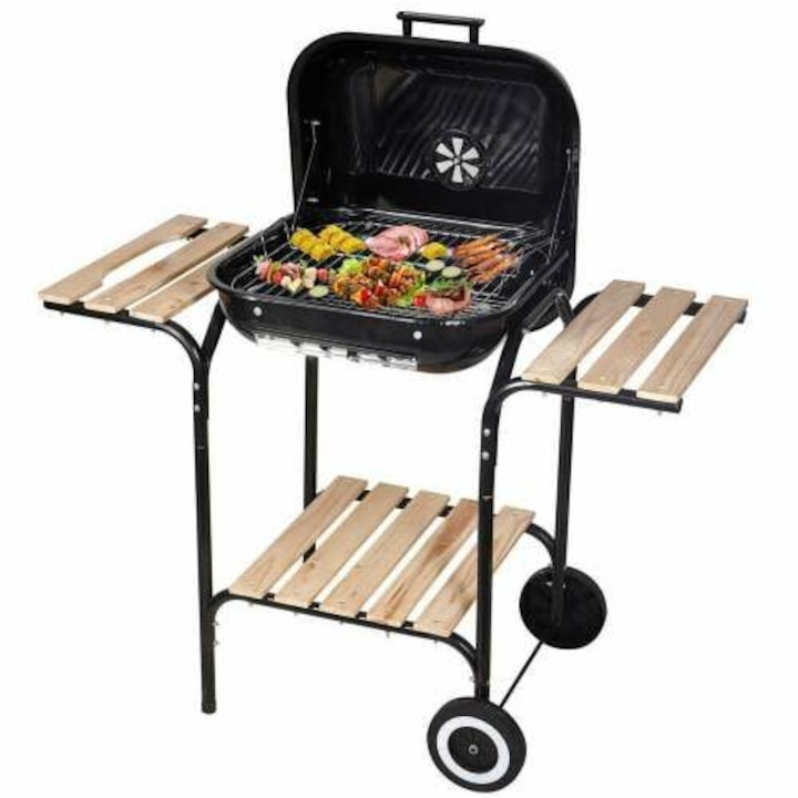 Grătar Pepita pentru cărbuni Shepherd's checkerboard, cu 3 rafturi, inox, maro-negru, 95x48x89cm