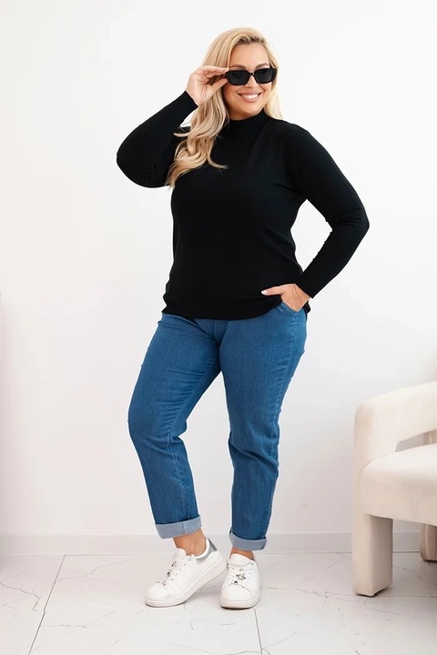 Női pulóver Kesi, fekete, magas nyakú, klasszikus, puha, L-2XL INTL