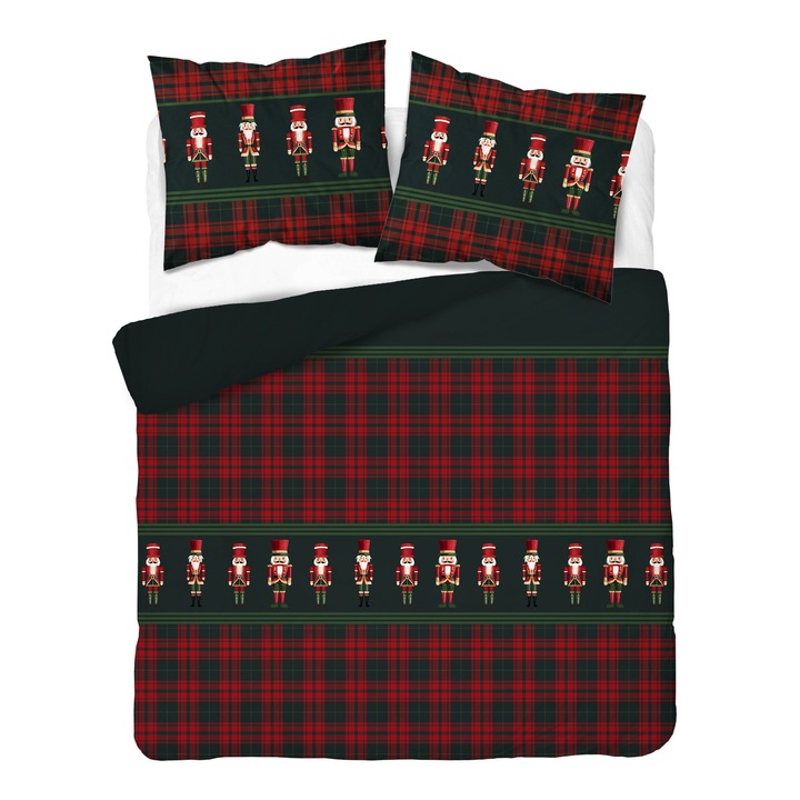 Set lenjerie de pat Detexpol, 160x200 cm, 100% bumbac, doua fete, imprimeu colorat, doua fete pentru perne 70x80 cm