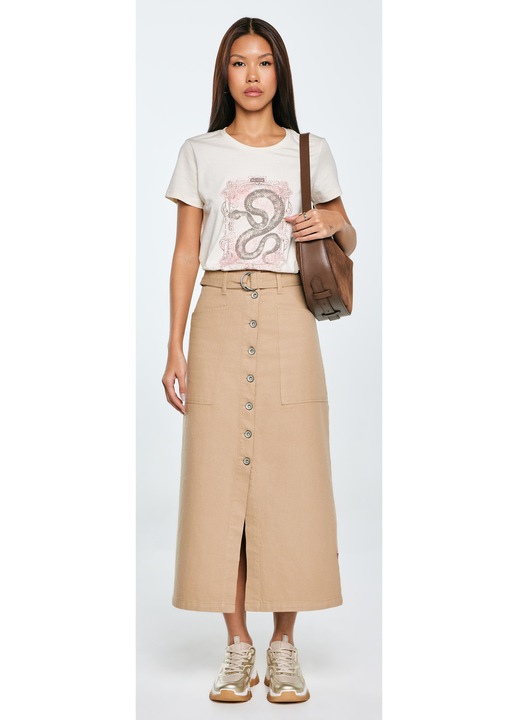 Fusta midi, Big Star, cu nasturi decorativi, bej