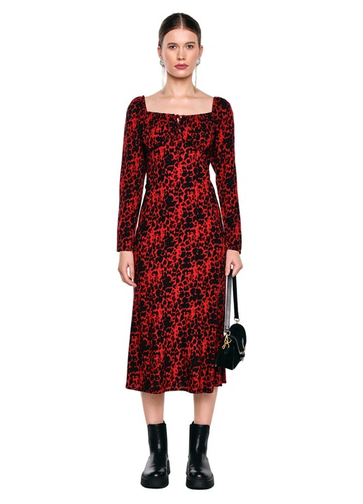 Big Star, Rochie midi cu decolteu patrat Kiara - 65987, Rosu/Negru