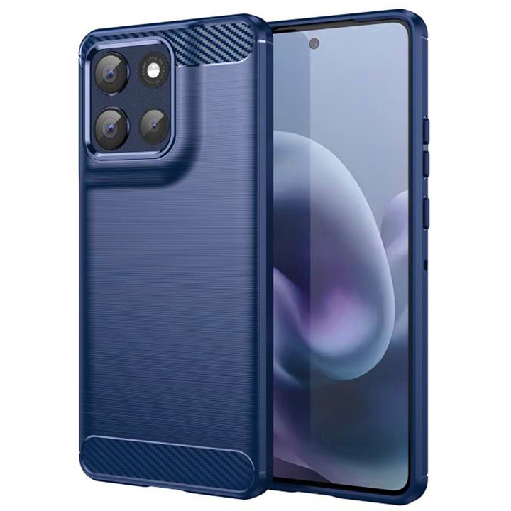 Husa Carbon Resistance pentru Motorola Moto G86, Optimizare Anti-Soc, Long Term Case, Albastru