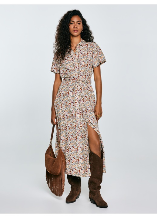 Rochie midi dama, Big Star, crem, viscoza, cu nasturi