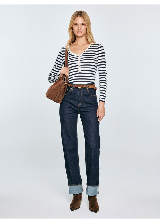 Bluza dama, Big Star, Mella 403, dungi alb-bleumarin, decolteu in V, maneca lunga