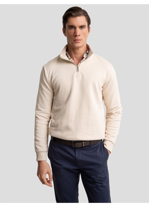 Hanorac pentru barbati, Big Star Salih 103, guler inalt, crem, bumbac/viscoza