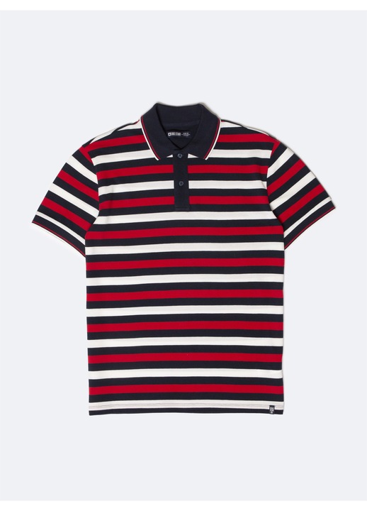 Tricou polo pentru barbati, BIG STAR, Seulir 603, model cu dungi colorate, rosu/alb, bumbac