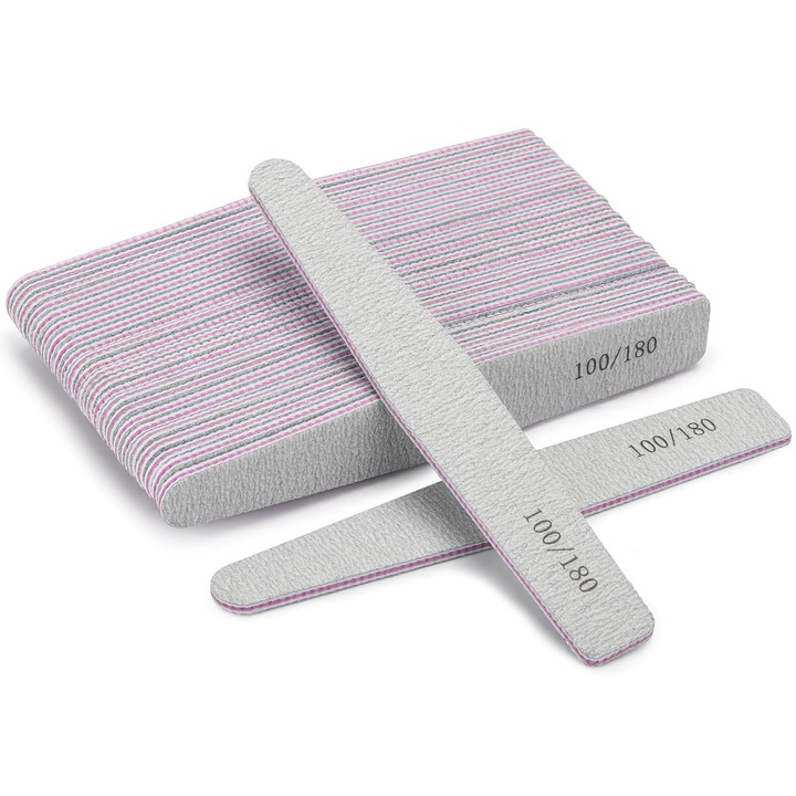 Set 25 pile cosmetice 100/180, pentru unghii acrilice si naturale, reutilizabile, grad salon