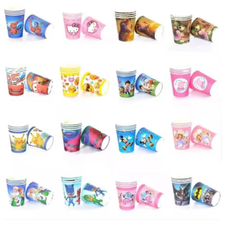 Set 10 Pahare De Petrecere Pentru Copii, Diverse Modele Colorate Cu Personaje Indragite, Din Carton Rezistent, Ideal Pentru Aniversari Si Evenimente – Fabrilux®
