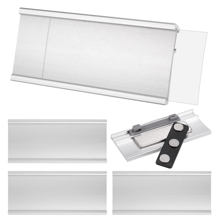 Insigne Magnetice, Fixare Puternica, Aliaj Aluminiu, Set 4 buc, 72x31mm