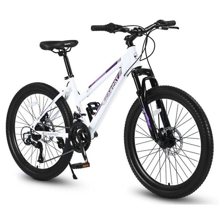 ERB225S261030 MTB kerékpár 26"-os kerekekkel, Shimano/HEM50 felszereltség, 21 sebesség, RevoShift Shimano váltókarok, felfüggesztéses villa, fehér, Carpat Genius One mountain bike acélvázzal és tárcsafékekkel