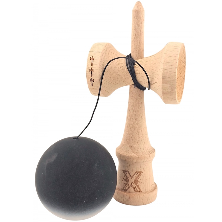 Kendama Originala, Big Cups V3, Rubber Grip cu Cupe Mari, Rulment Metalic, Ata 55 cm, culoare neagra /alb, Spo Sculeprofionline