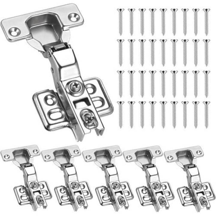 Bútor zsanérok lengéscsillapítóval és csavarokkal, 110°, 48x108mm, 6 darabos készlet