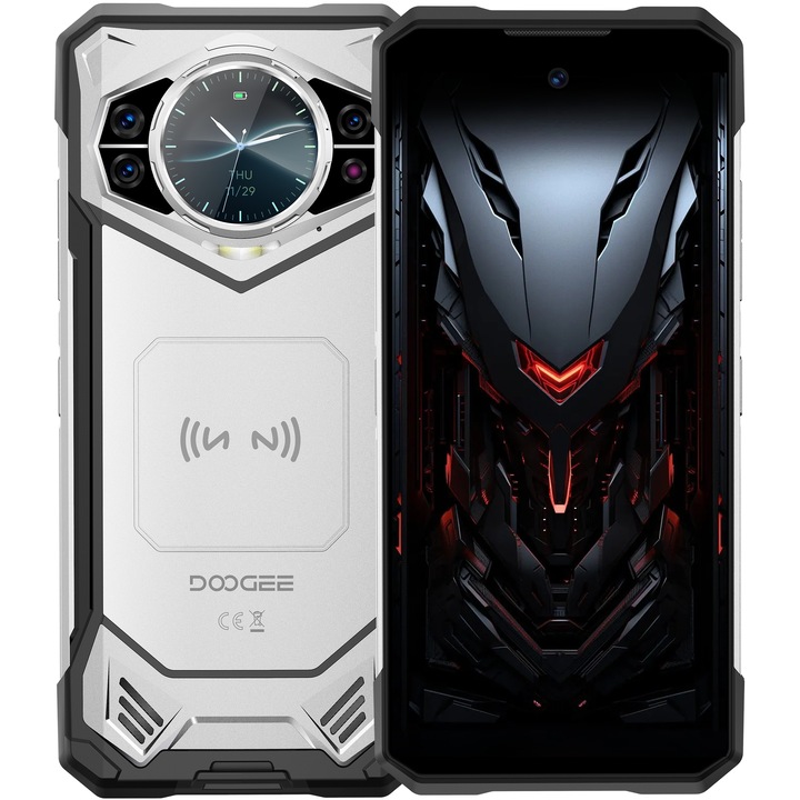 Telefon mobil Doogee S200, 5G, Dual SIM, Dimensity 7050, Dual Display IPS 6.72-inch 120Hz + 1.32-inch AMOLED, 32GB RAM, 256GB, Camera 100MP+20MP+2MP, NFC, 10100mAh, Android 14, Silver