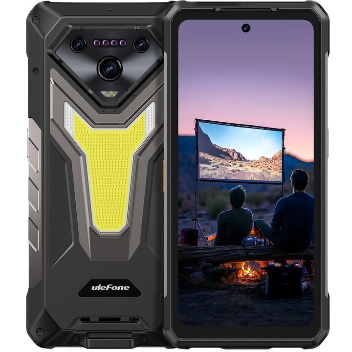 Telefon mobil Ulefone Armor 34 Pro Plus, 5G, Dual SIM, Dimensity 7300, 6.95" 120Hz, 16GB RAM, 512GB, Proiector Video Auto-Focus 150 lm cu Racire, Dual RGB, Senzor Amprenta Lateral, NFC, 25500mAh, IP68/IP69K, Android 15