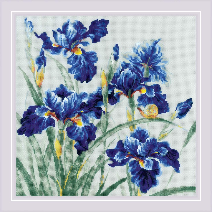 Комплект за бродиране с кръстат бод Riolis 2102 - Сини ириси 30x30 см