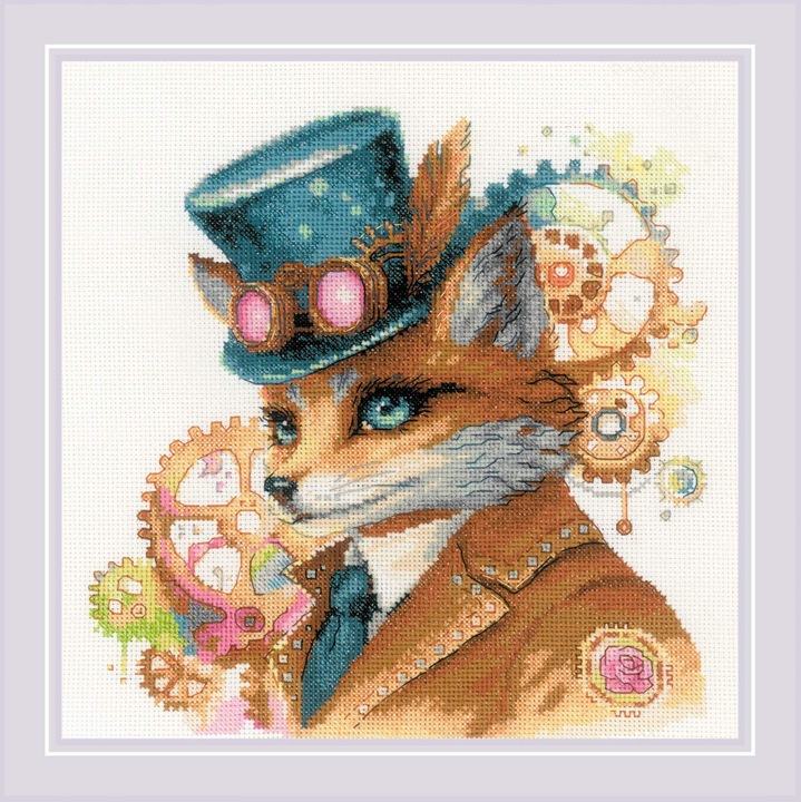 Set de brodat in cruciulita Riolis 2209 – Vulpe steampunk 20x20 cm