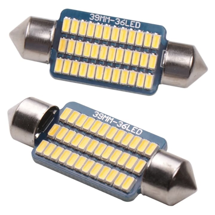 Set 2 db C5W C10W 39mm CANBUS LED izzó, 12V, 1W, Erős Fehér Fény, Kompatibilis Autóbelsőhöz, Plafonlámpához, Csomagtartóhoz, Ajtókhoz, Rendszámtáblához, Hibamentes Műszerfal, Alacsony Fogyasztás, Plug & Play Telepítés