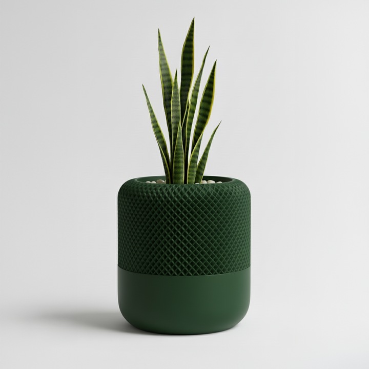 Ghiveci Inalt decorativ cu design tip plasa – culoare Forest Emerald, plastic PLA, inaltime 13cm