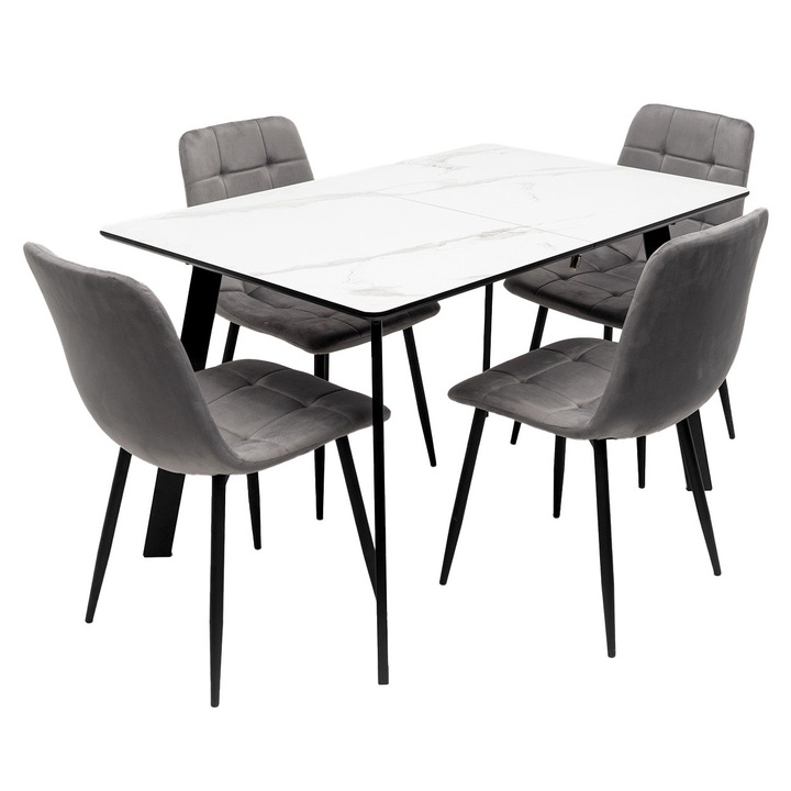 Set masa extensibila MBS-96 cu 4 scaune tapitate ML-4 gri, Black Red White, alb, 120-160x80cm