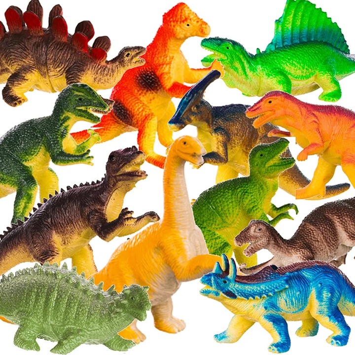 Комплект от 12 фигурки на динозаври AB HOMES, Dino Figure Set, за деца и колекционери, от издръжлива пластмаса, цветни, различни размери 8,5–12,5 см, идеални за игра и учене