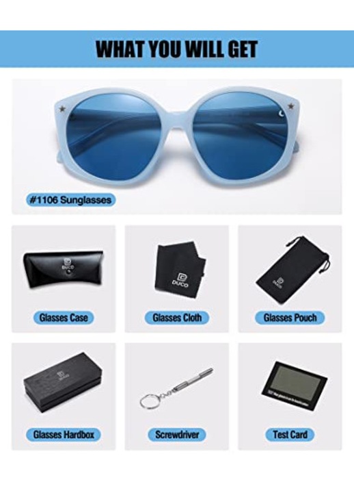 Ochelari de soare dama DUCO DC1106 retro Oversized cu lentile albastre polarizate UV400, rame gri groase vintage, protectie UV, stil elegant
