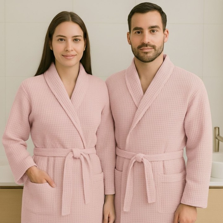 Halat de baie gofrat unisex, bumbac 100%, marime XL/XXL, Lenjerii Deosebite, Roz