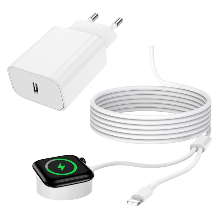 2 az 1-ben USB C 20W PD töltőkészlet, iPhone 14, 13, 12, 11-hez, gyors mágneses iWatch töltés