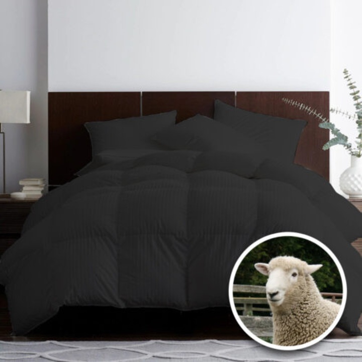 Pilota matlasata, Ralex Pucioasa, lana damasc 100% naturala, neagra, 140x210cm